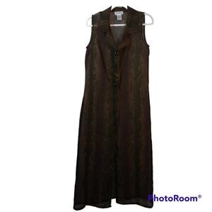 Vintage Ultra Dress Brown Snakeskin Print Duster Sleeveless Cardigan Cover Up 12